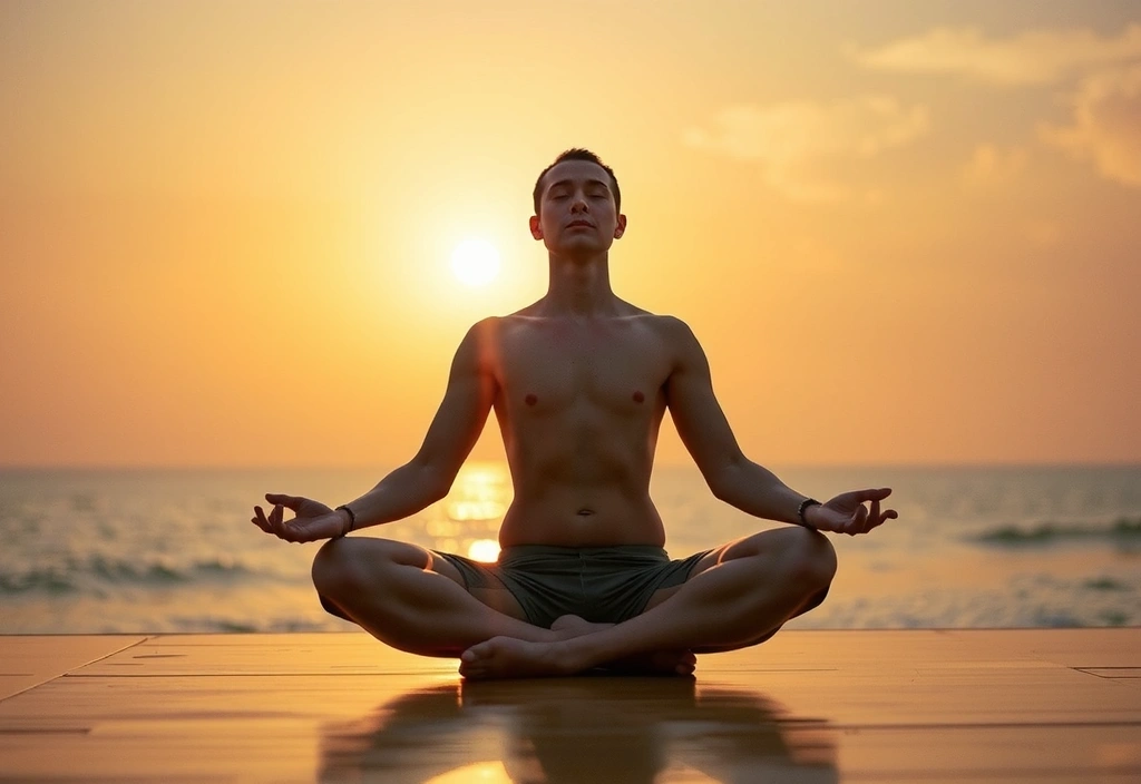 A person meditating in a peaceful yoga pose, surrounded by soft light.