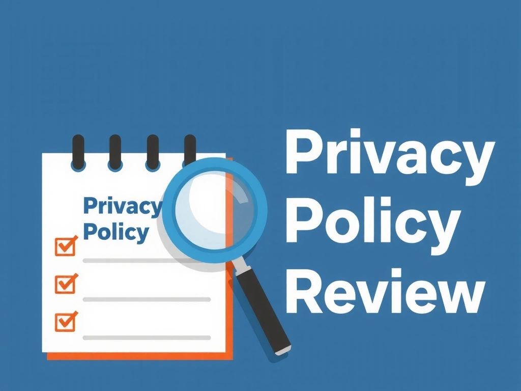 A calendar with a reminder for a privacy policy review, next to a magnifying glass, symbolizing regular updates and oversight.