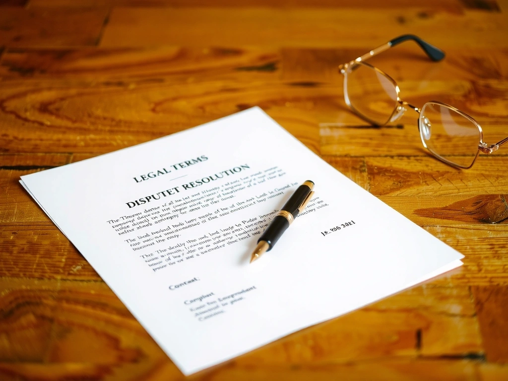 Legal document with a pen and glasses, symbolizing dispute resolution